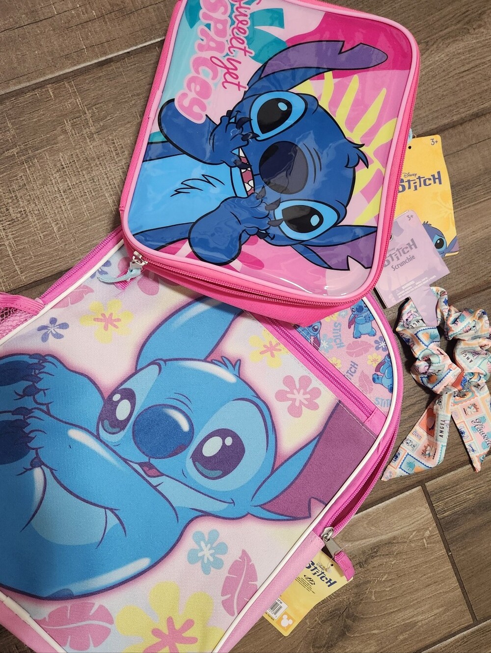 Disney Lilo & Stitch Pink Blue Backpack With Matching Lunch Bag And Hair Piece